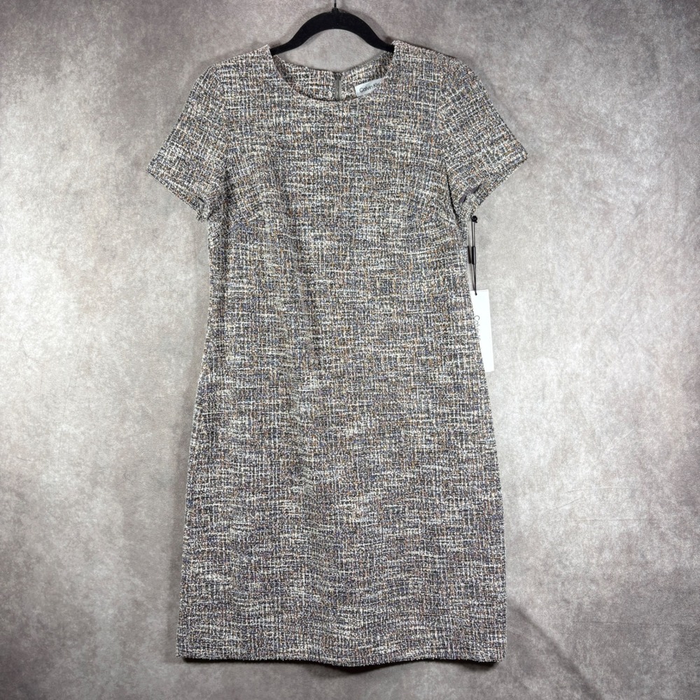 Calvin Klein Dress Womens 8 Sheath Tweed Short Sleeve Professional Career NEW